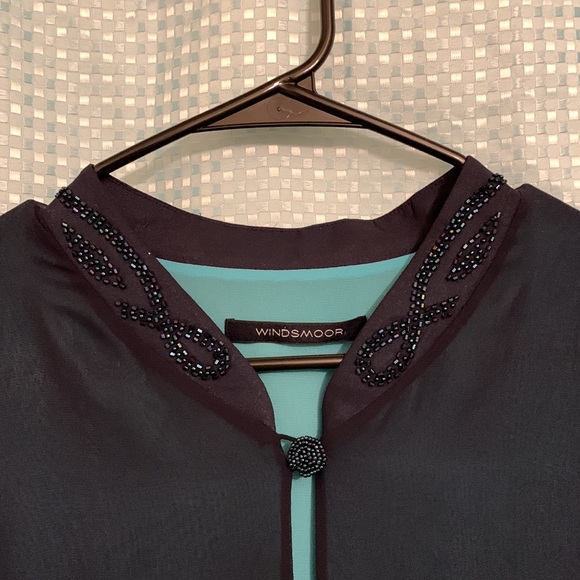 Windsmoor Navy Blue Cape, Turquoise Lining, Beaded,Size 14, 100% Polyester - Picture 4 of 10